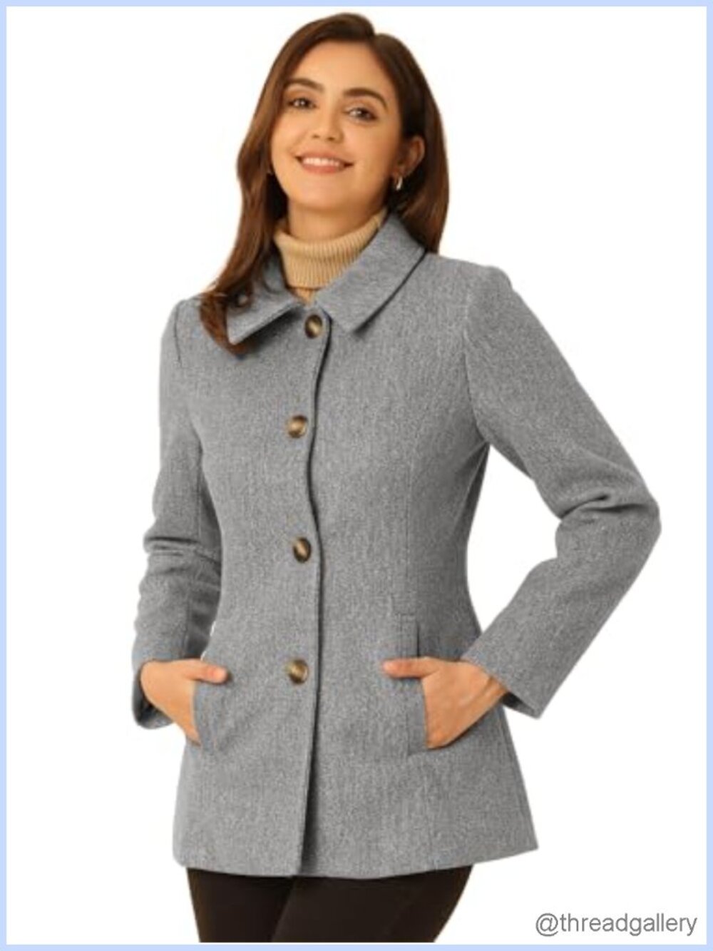Womens Pea Coat Single Breasted Overcoat Work Office Winter Coat
